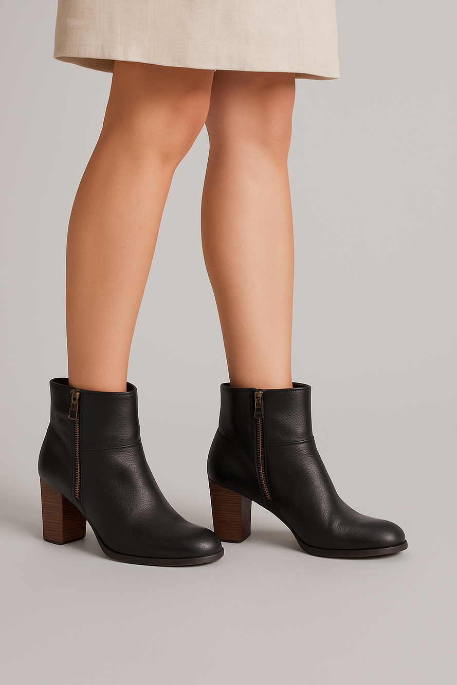 Cole Haan NikeAir Booties Women's Sz 8 1/2B Black Leather Boots Zip Up D38424